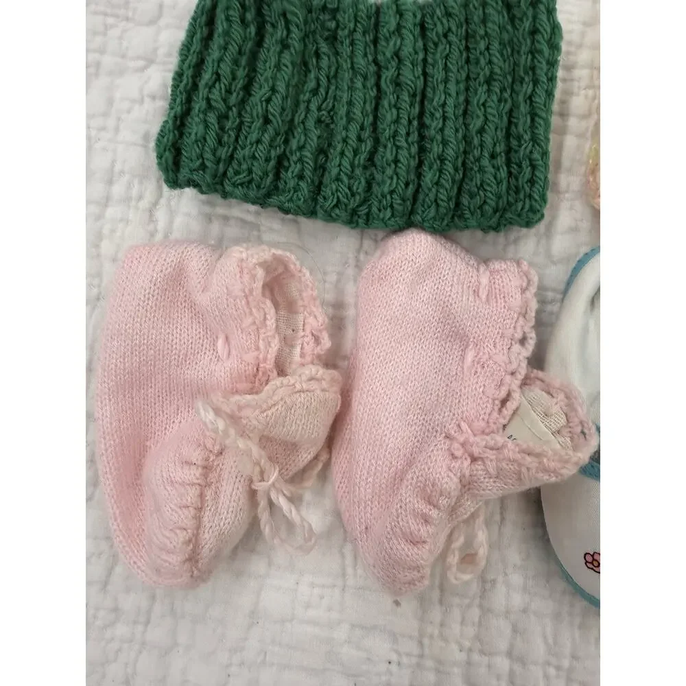 Vintage Newborn baby girl bundle 2 booties and 2 beanies